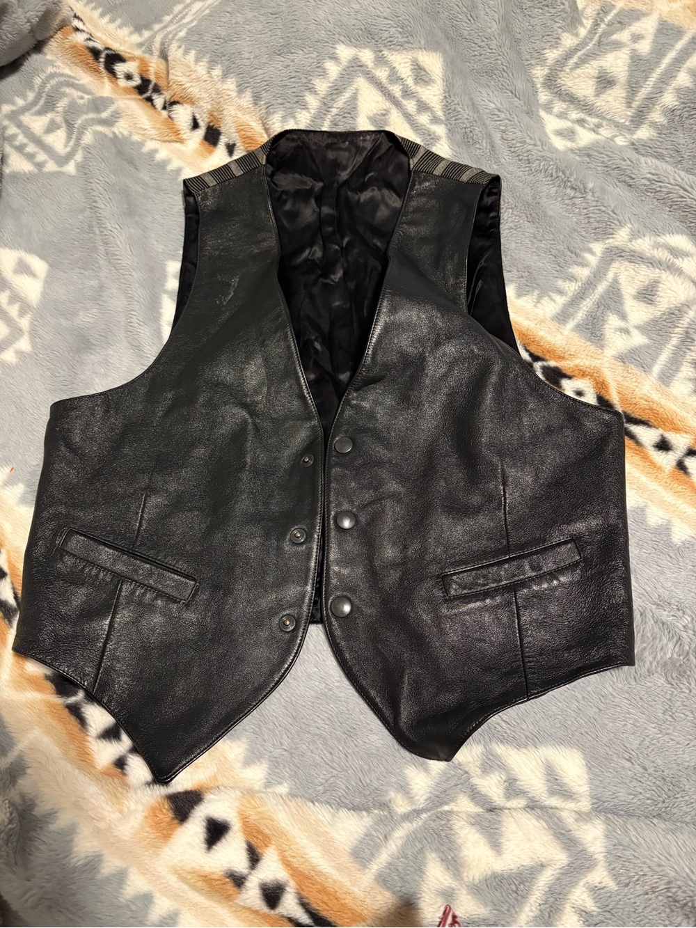 Black V-Neck Leather Vest - Women